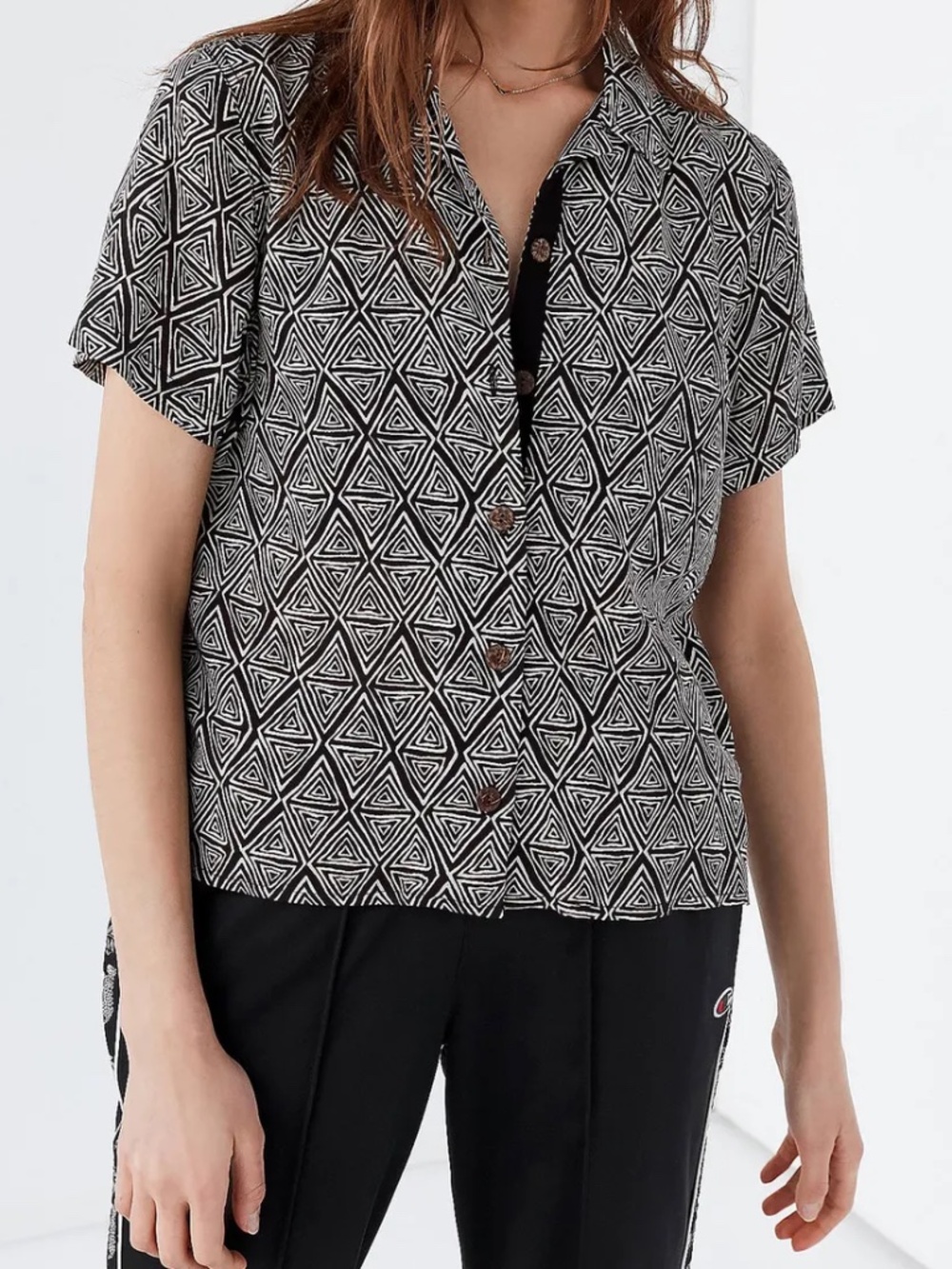 Urban Outfitters Black & White Geometric Southwest Boxy Crop Top | S